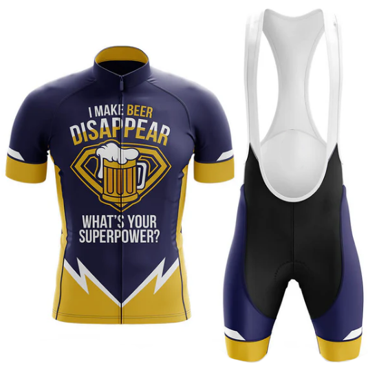 Cycling jersey and bib shorts with humorous design on a white background