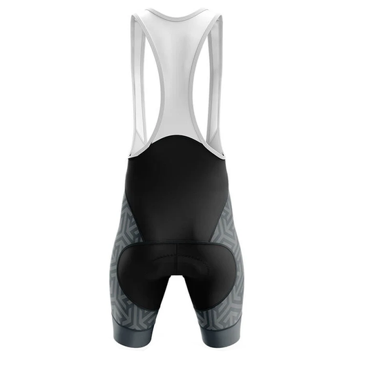 Cycling bib shorts with black and gray design on a white background