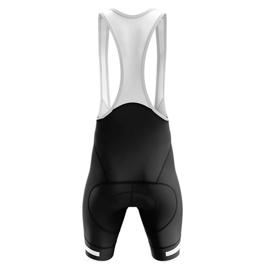 Black cycling bib shorts with white back on a white background