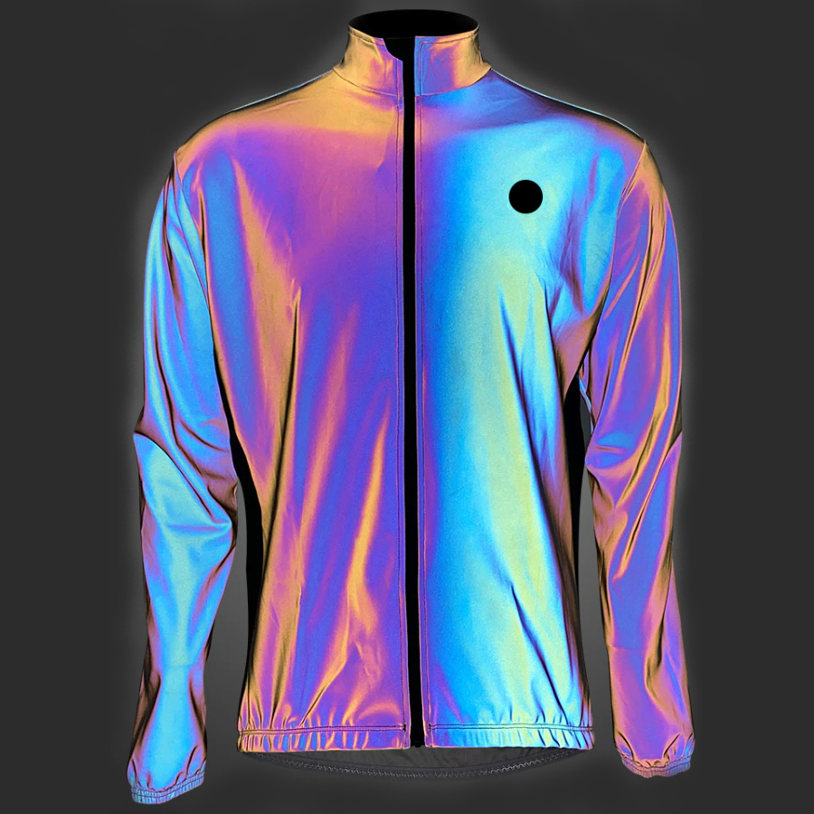 High Visibility Reflective Cycling Jacket - Rainbow front night