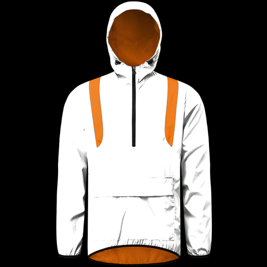 High Visibility Reflective Cycling Hooded Jacket - Orange front night