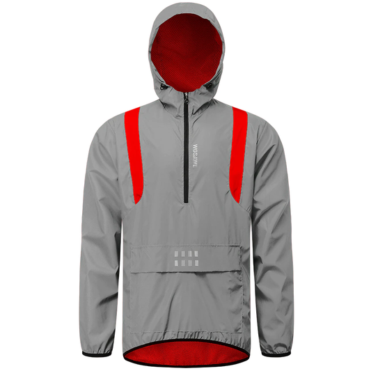 High Visibility Reflective Cycling Hooded Jacket - Red front