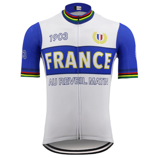 Retro 1903 France Au Reveil Matin Cycling Jersey Front View