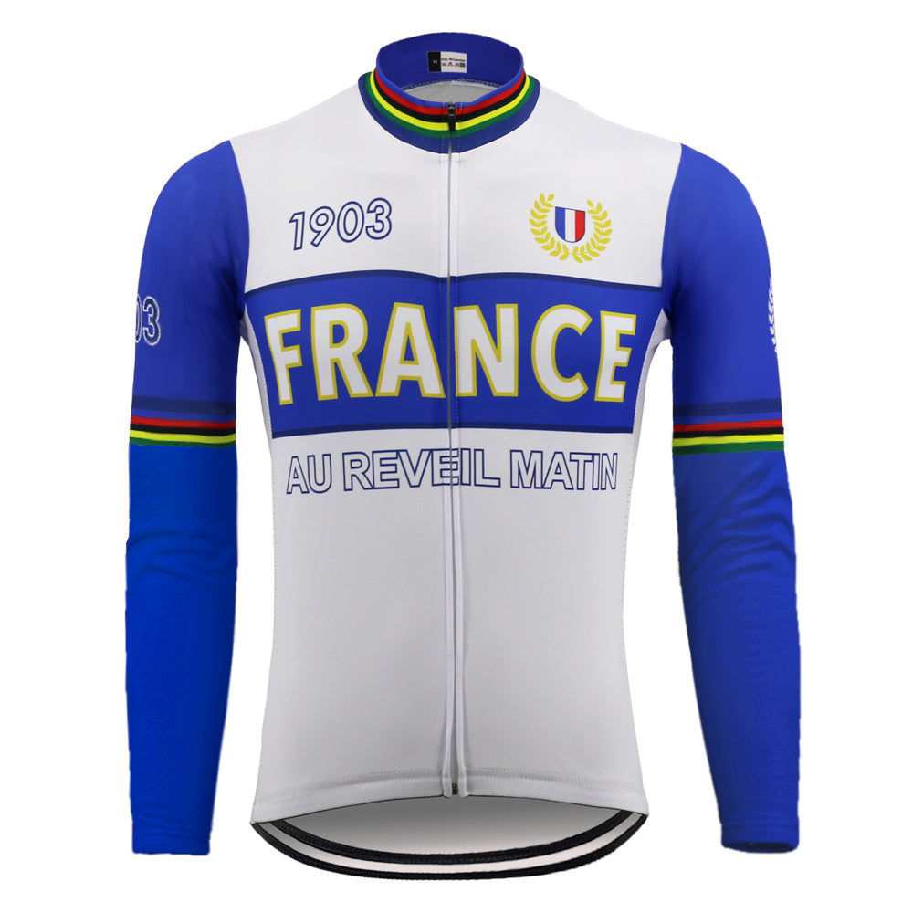 Retro 1903 France Au Reveil Matin Long Cycling Jersey front