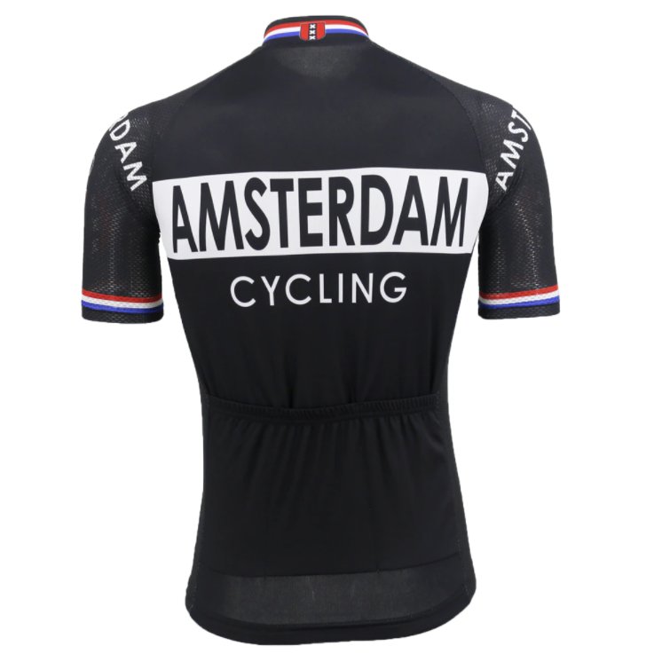 Retro Amsterdam Black Cycling Jersey Rear View