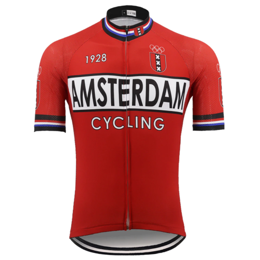Retro Amsterdam Red Cycling Jersey Front View