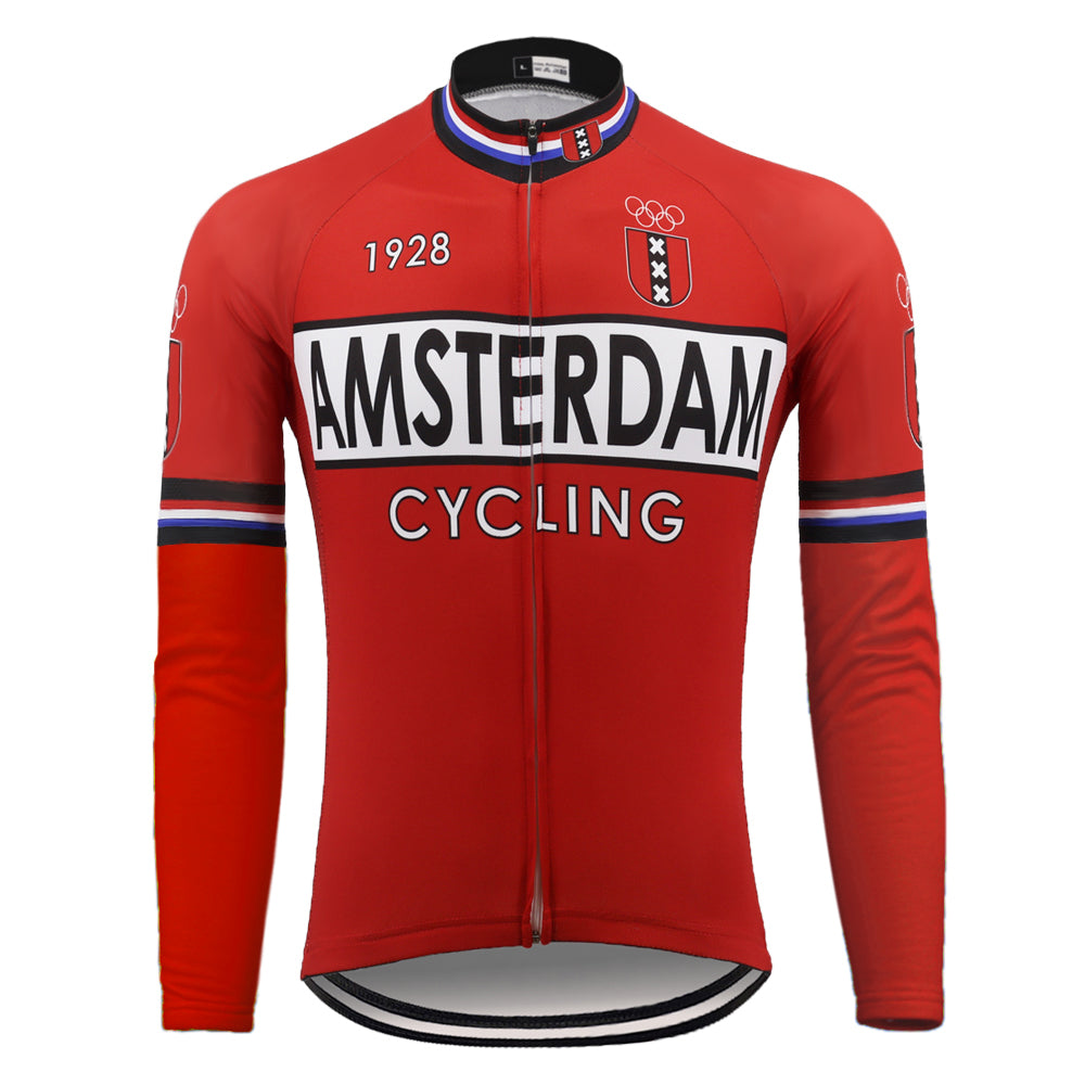 Retro Amsterdam Red Long Cycling Jersey front