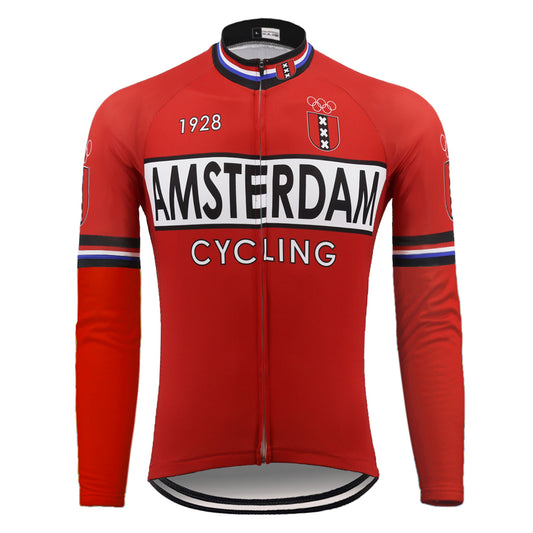 Retro Amsterdam Red Long Cycling Jersey front