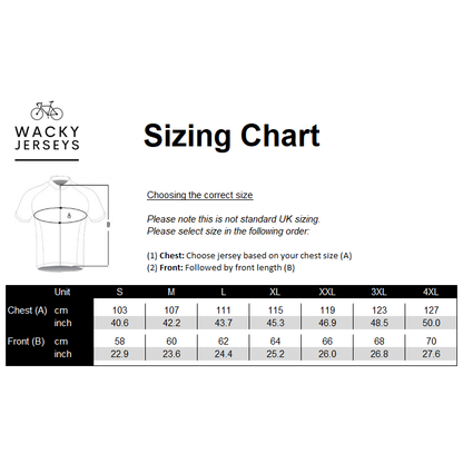 High Visibility Reflective Cycling Jacket - Rainbow size chart
