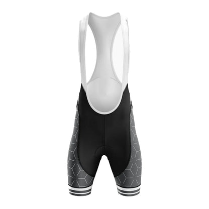 Cycling bib shorts with geometric pattern on a white background