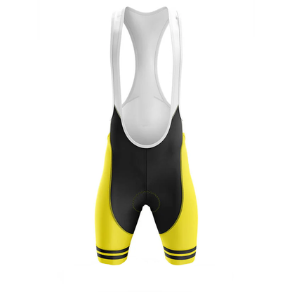Yellow and black cycling bib shorts with white top on a white background