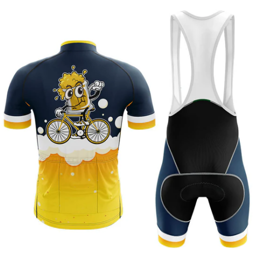 Cycling jersey and bib shorts with cartoon character design on a white background