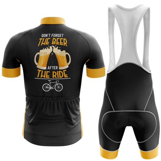 Cycling jersey and bib shorts with humorous text and graphics on a white background