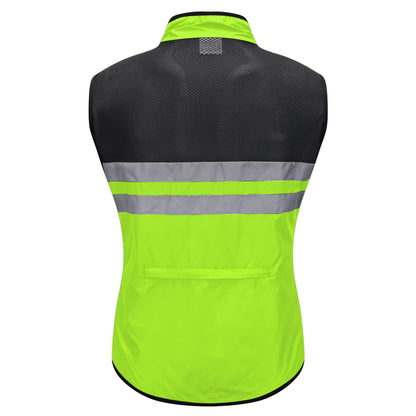 High Visibility Reflective Sleeveless Cycling Jacket - Green rear
