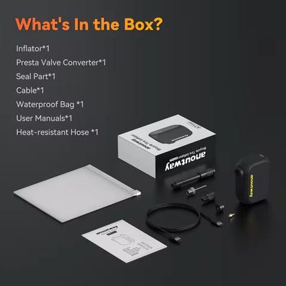 Product packaging with components listed and a black background