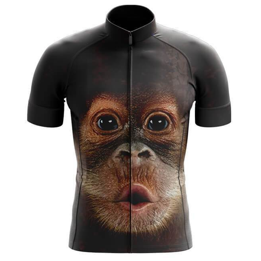Cycling jersey with monkey face design on a white background