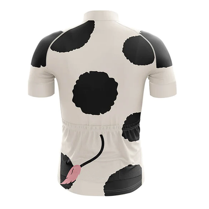 Cycling jersey with cow print on a white background