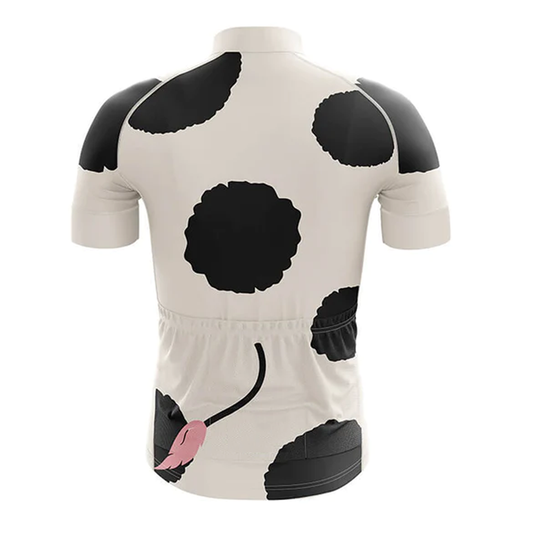 Cycling jersey with cow print on a white background