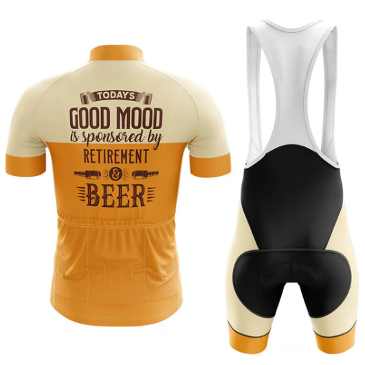 Cycling jersey and bib shorts with humorous text on a white background