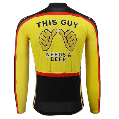 This Guy Needs A Beer Long Cycling Jersey Rear View