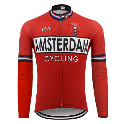 Retro Amsterdam Red Long Cycling Jersey front