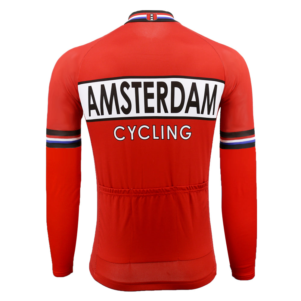 Retro Amsterdam Red Long Cycling Jersey rear